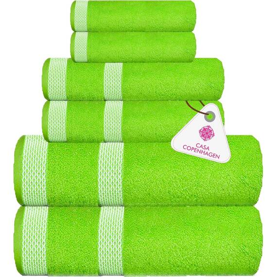 Casa Copenhagen, 6teiliges Designer Handtuch Geschenkset aus 100% ägyptischer Baumwolle –Limettengrün, 600 g/m² (2Badetücher, 2Handtücher, 2Waschhandschuhe) Geschenkbox für Damen & Herren