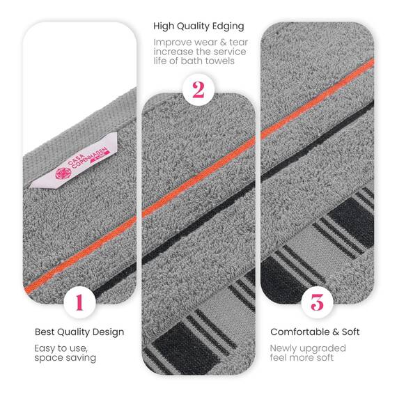 Casa Copenhagen, 6teiliges Designer Handtuch Geschenkset aus 100% ägyptischer Baumwolle –Grau Rot, 600 g/m² (2Badetücher, 2Handtücher, 2Waschhandschuhe) Geschenkbox für Damen & Herren