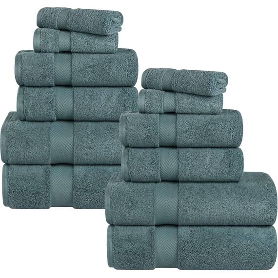 Superior Zero Twist Handtuch-Set, 12-teilig, Baumwolle, Sortiert, 4 Badetücher, 4 Waschlappen/Gesichtstücher, schnelltrocknend, Essentials für Zuhause, Dusche, Spa (Jadegrün)