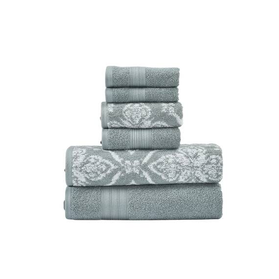 Modern Threads Amaris Wende-Handtuchset aus garngefärbtem Jacquard, 6-teilig, Badetücher, Handtücher und Waschlappen, sehr saugfähig und schnell trocknend, 100% gekämmte Baumwolle, elefenbeinfarben