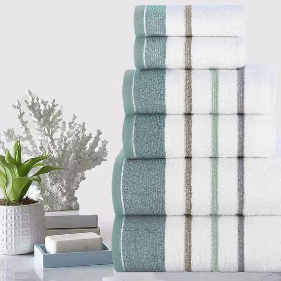 Casa Copenhagen, 6teiliges Designer Handtuch Geschenkset aus 100% ägyptischer Baumwolle – Graues Meergras, 600 g/m² (2Badetücher, 2Handtücher, 2Waschhandschuhe) Geschenkbox für Damen & Herren