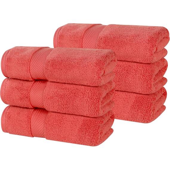 Superior Baumwoll-Handtuch-Set, mittlelgroß, flauschig, weich, saugfähig, Basisartikel, Bad, Zuhause, Spa, Salon, Hotel, Küche, luxuriös, schnell trocknend, Zero Twist Kollektion, 6-teilig, Koralle