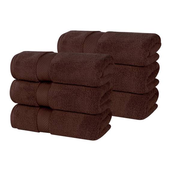 Superior Baumwoll-Handtuch-Set, mittlelgroß, flauschig, weich, saugfähig, Basisartikel, Bad, Zuhause, Spa, Salon, Hotel, Küche, luxuriös, schnell trocknend, Zero Twist Kollektion, 6-teilig, Espresso
