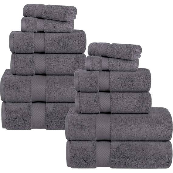 Superior Zero Twist 12-teiliges Handtuch-Set, aus Baumwolle, enthält 4 Badetücher, 4 Hände, 4 Waschlappen/Gesichtstücher, schnell trocknend, Heimbedarf, Dusche, Spa, luxuriöse Plüsch-Handtücher,