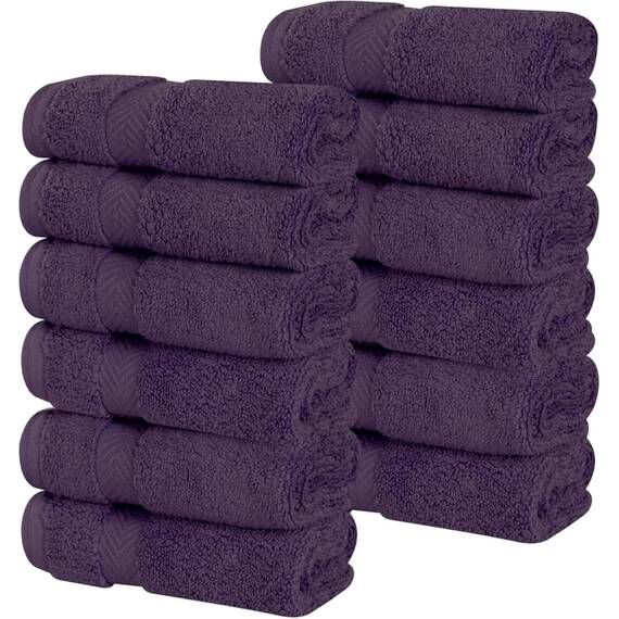 Superior Baumwoll-Gesichtstuch-/Waschlappen-Set, kleine Handtücher, für Spa, Hotel, Gäste, flauschig, weich, saugfähig, luxuriös, schnell trocknend, Zero Twist Kollektion, 12-teilig, Traubenkern