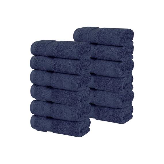 Superior Baumwoll-Gesichtstuch-/Waschlappen-Set, kleine Handtücher, für Spa, Hotel, Gäste, flauschig, weich, saugfähig, luxuriös, schnell trocknend, Zero Twist Kollektion, 12-teilig, Mitternachtsblau