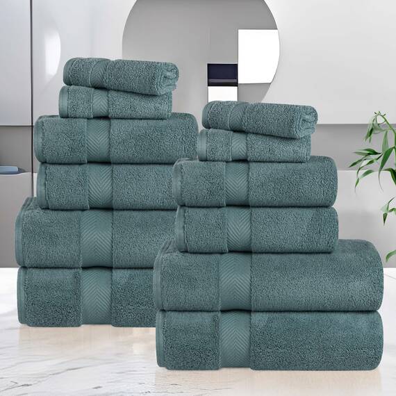 Superior Zero Twist Handtuch-Set, 12-teilig, Baumwolle, Sortiert, 4 Badetücher, 4 Waschlappen/Gesichtstücher, schnelltrocknend, Essentials für Zuhause, Dusche, Spa (Jadegrün)