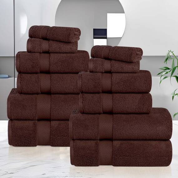 Superior Zero Twist Handtuch-Set, Baumwolle, 12-teilig, sortiert, enthält 4 Badetücher, 4 Handtücher, 4 Waschlappen/Gesichtstücher, schnell trocknend, Essentials, Dusche, Spa, luxuriöse, weiche,