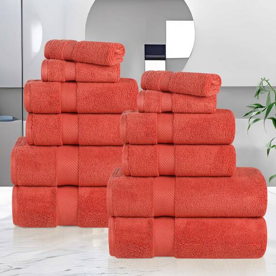 Superior Zero Twist Handtuch-Set, Baumwolle, 12-teilig, Sortiert, enthält 4 Badetücher, 4 Handtücher, 4 Waschlappen/Gesichtstücher, schnell trocknend, für Zuhause, Dusche, Spa, luxuriöse, weiche,