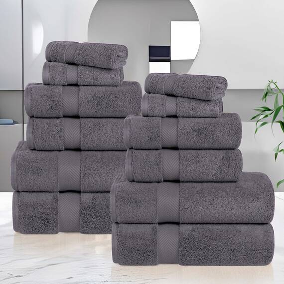 Superior Zero Twist 12-teiliges Handtuch-Set, aus Baumwolle, enthält 4 Badetücher, 4 Hände, 4 Waschlappen/Gesichtstücher, schnell trocknend, Heimbedarf, Dusche, Spa, luxuriöse Plüsch-Handtücher,
