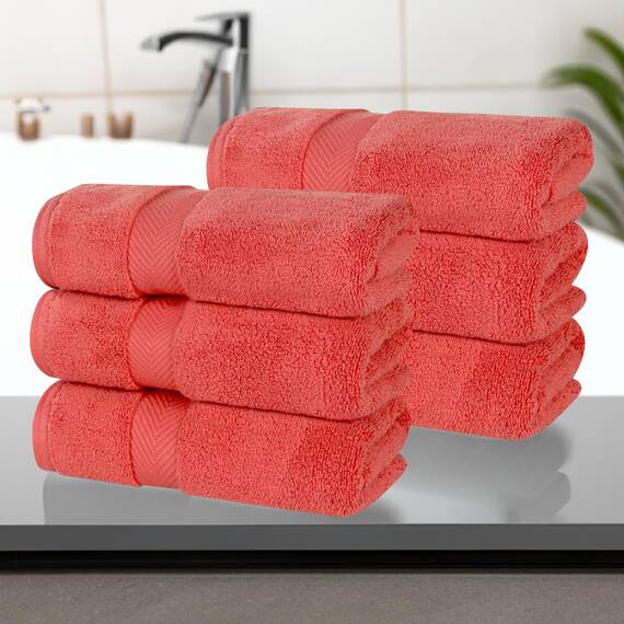 Superior Baumwoll-Handtuch-Set, mittlelgroß, flauschig, weich, saugfähig, Basisartikel, Bad, Zuhause, Spa, Salon, Hotel, Küche, luxuriös, schnell trocknend, Zero Twist Kollektion, 6-teilig, Koralle