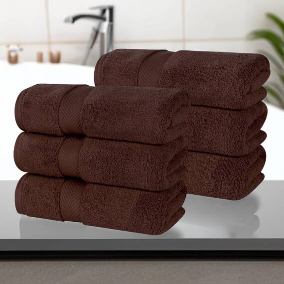 Superior Baumwoll-Handtuch-Set, mittlelgroß, flauschig, weich, saugfähig, Basisartikel, Bad, Zuhause, Spa, Salon, Hotel, Küche, luxuriös, schnell trocknend, Zero Twist Kollektion, 6-teilig, Espresso