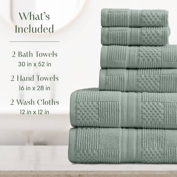 Springtree Home Badetuch-Set aus 100 % Baumwolle, 6-teiliges Set, grüne Badetücher, geometrisches strukturiertes Design, saugfähig und schnelltrocknend, Oeko-TEX Standard 100 Baumwolle