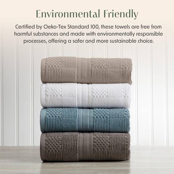 Springtree Home Badetuch 4er Set aus 100% Baumwolle | Badetücher braun | geometrisches strukturiertes Design | saugfähig & schnelltrocknend | 4 Badetücher | Oeko-TEX Standard 100 Baumwolle |