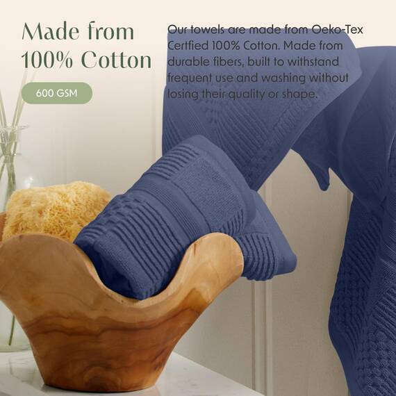 Springtree Home Badetuch-Set aus 100% Baumwolle, 4-teilig, blaue Handtücher, geometrisches strukturiertes Design, saugfähig & schnelltrocknend, 4 Badetücher, Oeko-TEX Standard 100 Baumwolle