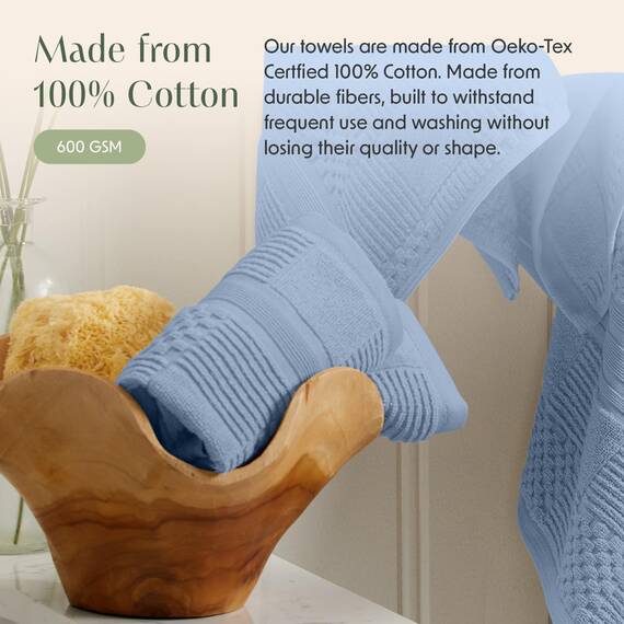 Springtree Home Badetuch-Set aus 100 % Baumwolle, 6-teiliges Set, blaue Handtücher, geometrisches strukturiertes Design, saugfähig und schnelltrocknend, Oeko-TEX Standard 100 Baumwolle