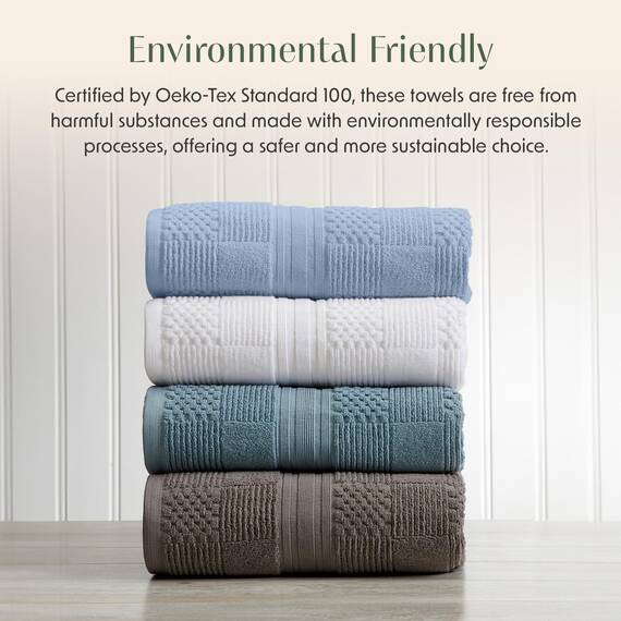 Springtree Home Badetuch-Set aus 100% Baumwolle, 4-teilig, blaue Handtücher, geometrisches strukturiertes Design, saugfähig & schnelltrocknend, 4 Badetücher, Oeko-TEX Standard 100 Baumwolle