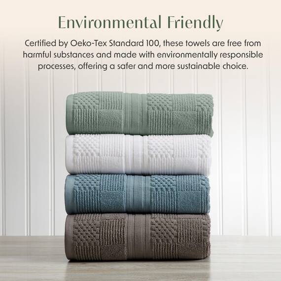 Springtree Home Badetuch-Set aus 100 % Baumwolle, 6-teiliges Set, grüne Badetücher, geometrisches strukturiertes Design, saugfähig und schnelltrocknend, Oeko-TEX Standard 100 Baumwolle