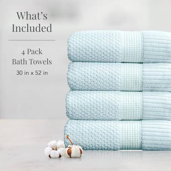 NY Loft Badetücher aus 100 % Baumwolle, superweich und saugfähig, schnell trocknend, strukturierte und strapazierfähige Baumwolle, Trinity-Kollektion, 4 Stück Badetücher, 76,2 x 132,1 cm, Blaugrau
