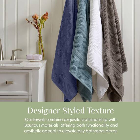 Springtree Home Badetuch-Set aus 100% Baumwolle, 4-teilig, blaue Handtücher, geometrisches strukturiertes Design, saugfähig & schnelltrocknend, 4 Badetücher, Oeko-TEX Standard 100 Baumwolle