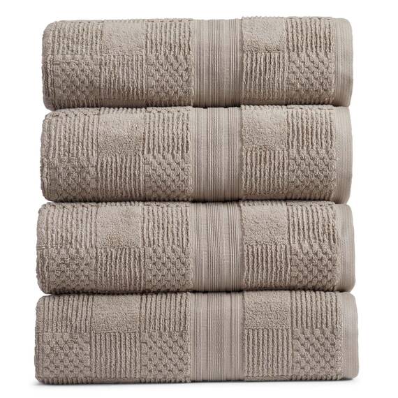 Springtree Home Badetuch 4er Set aus 100% Baumwolle | Badetücher braun | geometrisches strukturiertes Design | saugfähig & schnelltrocknend | 4 Badetücher | Oeko-TEX Standard 100 Baumwolle |