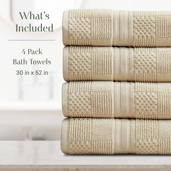 Springtree Home Badetuch-Set aus 100% Baumwolle, 4er-Set | Geometrisches Strukturdesign | Superweich und saugfähig mit schnell trocknenden Fasern | Öko-Tex-Standard 100, Myla-Kollektion