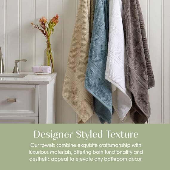 Springtree Home Handtuchset aus 100% Baumwolle | Geometrisches Strukturdesign | Saugfähig, schnelltrocknend | 2 Badetücher, 2 Handtücher und 2 Waschlappen | Öko-Tex-Standard 100, Myla-Kollektion