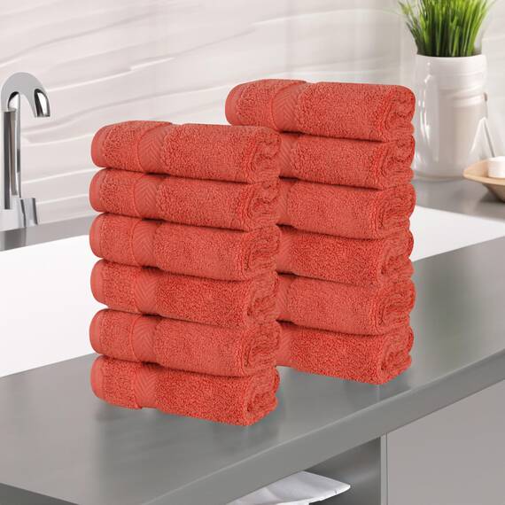 Superior Baumwoll-Gesichtstuch-/Waschlappen-Set, kleine Handtücher, für Spa, Hotel, Gäste, Zuhause, flauschig, weich, saugfähig, luxuriös, schnell trocknend, Zero Twist Kollektion, 12-teilig