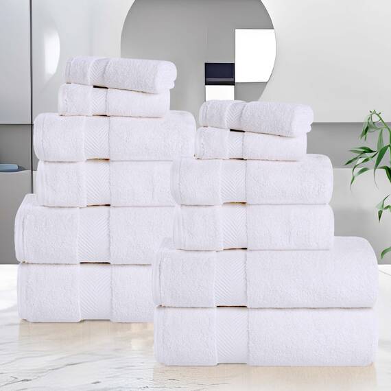 Superior Zero Twist Handtuch-Set, Baumwolle, 12-teilig, Sortiert, enthält 4 Badetücher, 4 Handtücher, 4 Waschlappen/Gesichtstücher, schnell trocknend, für Zuhause, Dusche, Spa, luxuriöse, weiche,