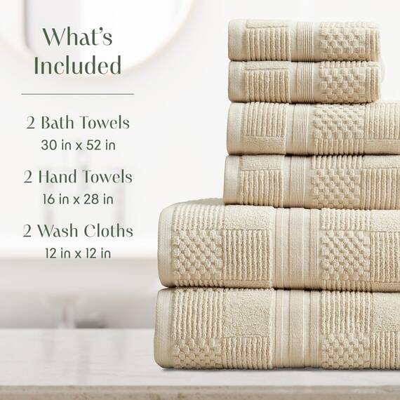 Springtree Home Handtuchset aus 100% Baumwolle | Geometrisches Strukturdesign | Saugfähig, schnelltrocknend | 2 Badetücher, 2 Handtücher und 2 Waschlappen | Öko-Tex-Standard 100, Myla-Kollektion