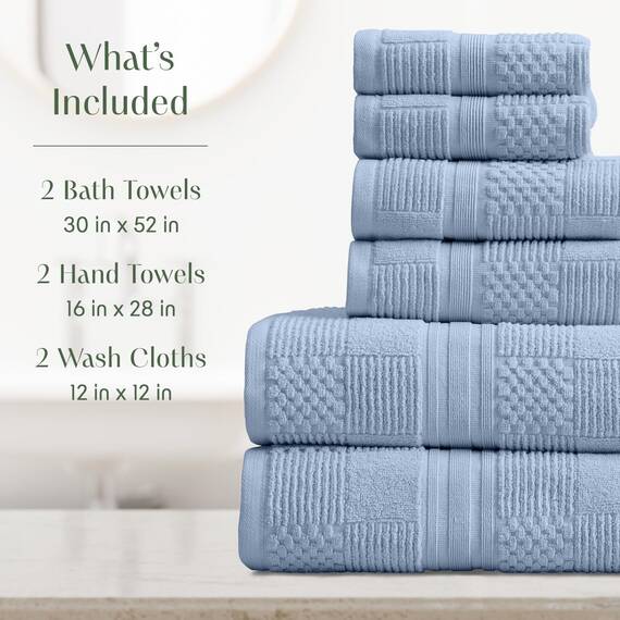 Springtree Home Badetuch-Set aus 100 % Baumwolle, 6-teiliges Set, blaue Handtücher, geometrisches strukturiertes Design, saugfähig und schnelltrocknend, Oeko-TEX Standard 100 Baumwolle