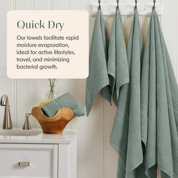Springtree Home Badetuch-Set aus 100 % Baumwolle, 6-teiliges Set, grüne Badetücher, geometrisches strukturiertes Design, saugfähig und schnelltrocknend, Oeko-TEX Standard 100 Baumwolle