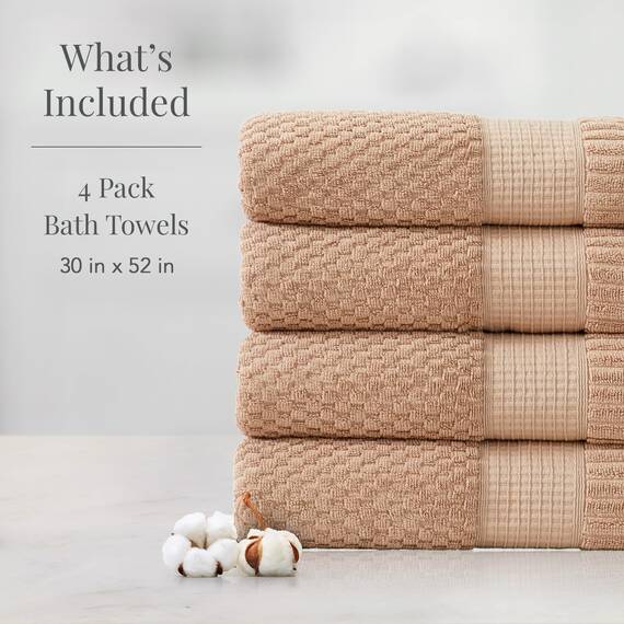 NY Loft 4-teiliges Badetuch-Set, 100 % Baumwolle, super weich und saugfähig, schnell trocknend, strukturierte und strapazierfähige Baumwolle, Trinity-Kollektion, 4 Stück, 76,2 x 132,1 cm, Helltaupe