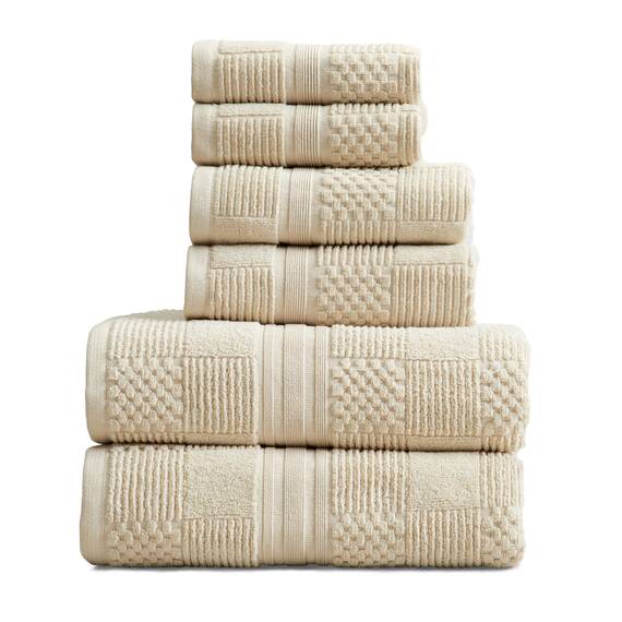 Springtree Home Handtuchset aus 100% Baumwolle | Geometrisches Strukturdesign | Saugfähig, schnelltrocknend | 2 Badetücher, 2 Handtücher und 2 Waschlappen | Öko-Tex-Standard 100, Myla-Kollektion