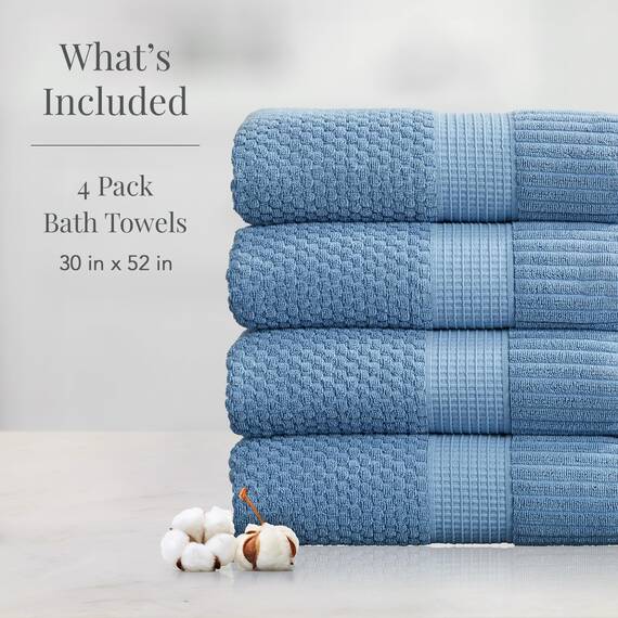 Badetuch aus 100 % Baumwolle 4 Stück super weich und saugfähig schnell trocknend 762 x 1321 cm strukturierte und strapazierfähige Baumwolle TrinityKollektion (4 Stück Badetücher blauer Schatten)
