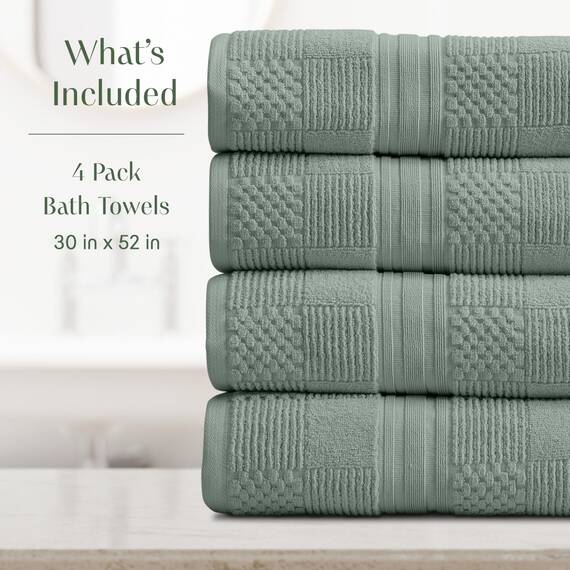 Springtree Home Badetuch aus 100 % Baumwolle, 4-teilig, grün, geometrisches strukturiertes Design, saugfähig & schnelltrocknend, 4 Badetücher, Oeko-TEX Standard 100 Baumwolle, Myla-Kollektion, Lily