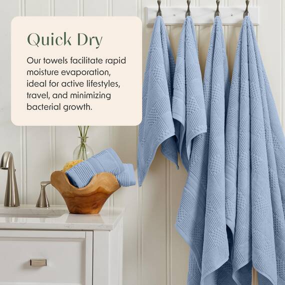 Springtree Home Badetuch-Set aus 100 % Baumwolle, 6-teiliges Set, blaue Handtücher, geometrisches strukturiertes Design, saugfähig und schnelltrocknend, Oeko-TEX Standard 100 Baumwolle