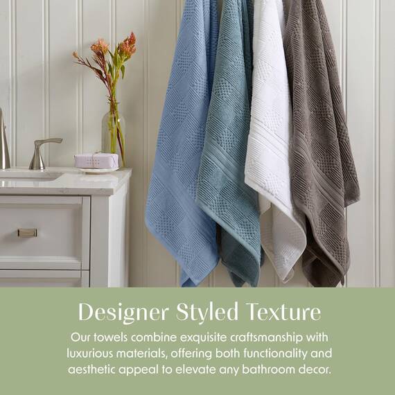 Springtree Home Badetuch-Set aus 100% Baumwolle, 4-teilig, blaue Handtücher, geometrisches strukturiertes Design, saugfähig & schnelltrocknend, 4 Badetücher, Oeko-TEX Standard 100 Baumwolle