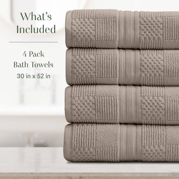 Springtree Home Badetuch 4er Set aus 100% Baumwolle | Badetücher braun | geometrisches strukturiertes Design | saugfähig & schnelltrocknend | 4 Badetücher | Oeko-TEX Standard 100 Baumwolle |