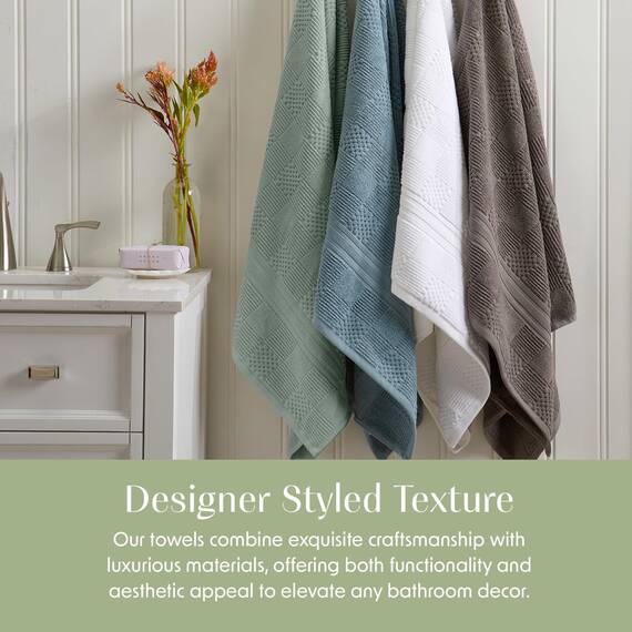 Springtree Home Badetuch-Set aus 100 % Baumwolle, 6-teiliges Set, grüne Badetücher, geometrisches strukturiertes Design, saugfähig und schnelltrocknend, Oeko-TEX Standard 100 Baumwolle