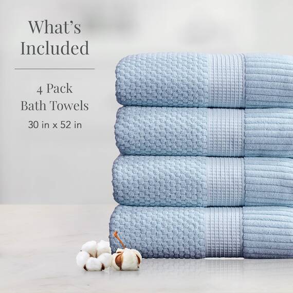 NY Loft Badetuch aus 100 % Baumwolle, superweich und saugfähig, schnell trocknend, strukturierte und strapazierfähige Baumwolle, Trinity-Kollektion, 4 Stück, 76,2 x 132,1 cm, Chambray-Blau