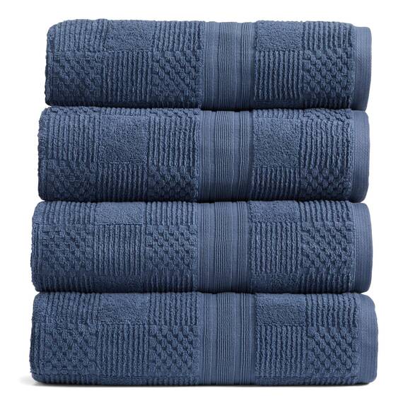 Springtree Home Badetuch-Set aus 100% Baumwolle, 4-teilig, blaue Handtücher, geometrisches strukturiertes Design, saugfähig & schnelltrocknend, 4 Badetücher, Oeko-TEX Standard 100 Baumwolle
