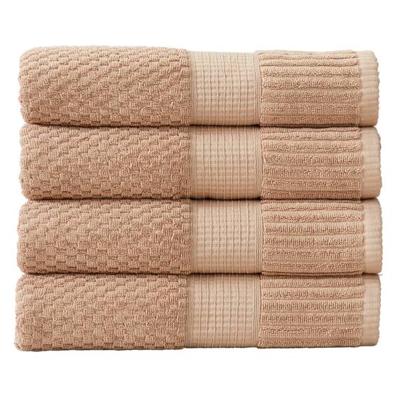 NY Loft 4-teiliges Badetuch-Set, 100 % Baumwolle, super weich und saugfähig, schnell trocknend, strukturierte und strapazierfähige Baumwolle, Trinity-Kollektion, 4 Stück, 76,2 x 132,1 cm, Helltaupe