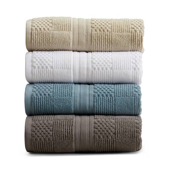 Springtree Home Badetuch-Set aus 100% Baumwolle, 4er-Set | Geometrisches Strukturdesign | Superweich und saugfähig mit schnell trocknenden Fasern | Öko-Tex-Standard 100, Myla-Kollektion