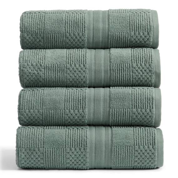 Springtree Home Badetuch aus 100 % Baumwolle, 4-teilig, grün, geometrisches strukturiertes Design, saugfähig & schnelltrocknend, 4 Badetücher, Oeko-TEX Standard 100 Baumwolle, Myla-Kollektion, Lily