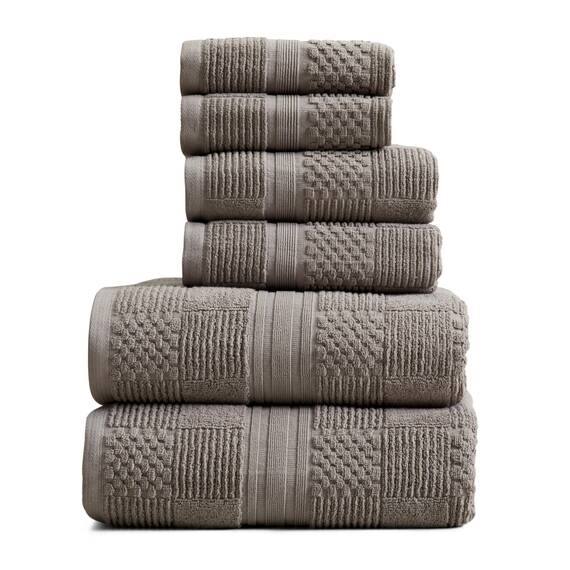 Springtree Home Handtuch-Set aus 100% Baumwolle | Geometrisches Strukturdesign | Saugfähig, schnelltrocknend | 2 Badetücher, 2 Handtücher und 2 Waschlappen | Öko-Tex-Standard 100, Myla-Kollektion
