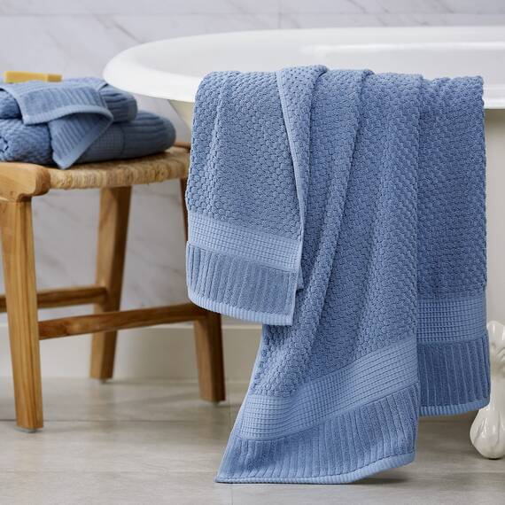 Badetuch aus 100 % Baumwolle 4 Stück super weich und saugfähig schnell trocknend 762 x 1321 cm strukturierte und strapazierfähige Baumwolle TrinityKollektion (4 Stück Badetücher blauer Schatten)