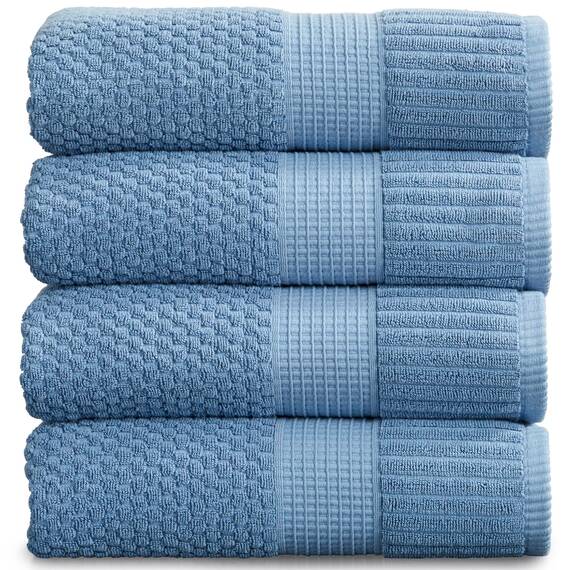 Badetuch aus 100 % Baumwolle 4 Stück super weich und saugfähig schnell trocknend 762 x 1321 cm strukturierte und strapazierfähige Baumwolle TrinityKollektion (4 Stück Badetücher blauer Schatten)