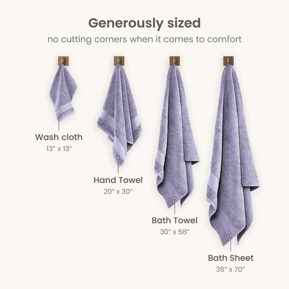 BIOWEAVES Badetuch-Set aus 100 % Bio-Baumwolle, 700 GSM Plüsch, 6-teiliges Premium-Handtuch-Set, GOTS-zertifiziert, 2 Badetücher, 2 Handtücher & 2 Waschlappen - Lavendel
