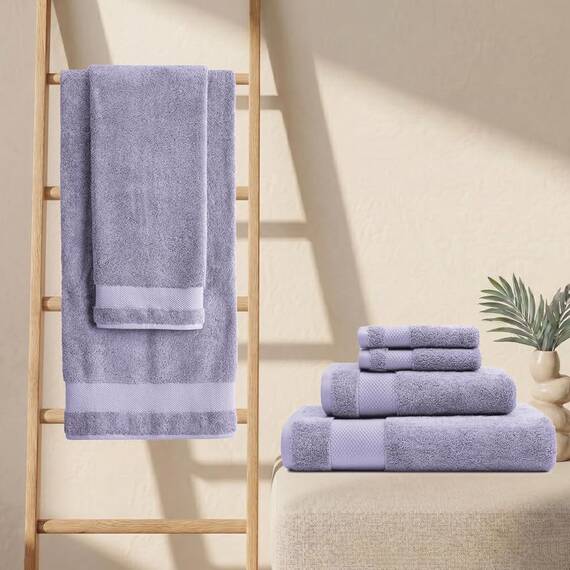 BIOWEAVES Badetuch-Set aus 100 % Bio-Baumwolle, 700 GSM Plüsch, 6-teiliges Premium-Handtuch-Set, GOTS-zertifiziert, 2 Badetücher, 2 Handtücher & 2 Waschlappen - Lavendel